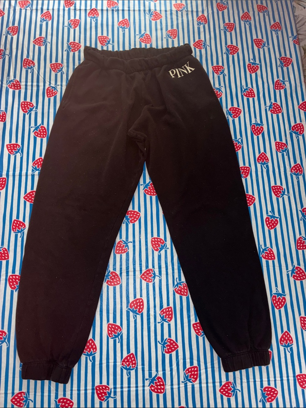 PINK Victoria's Secret Black Fleece Joggers with White Logo